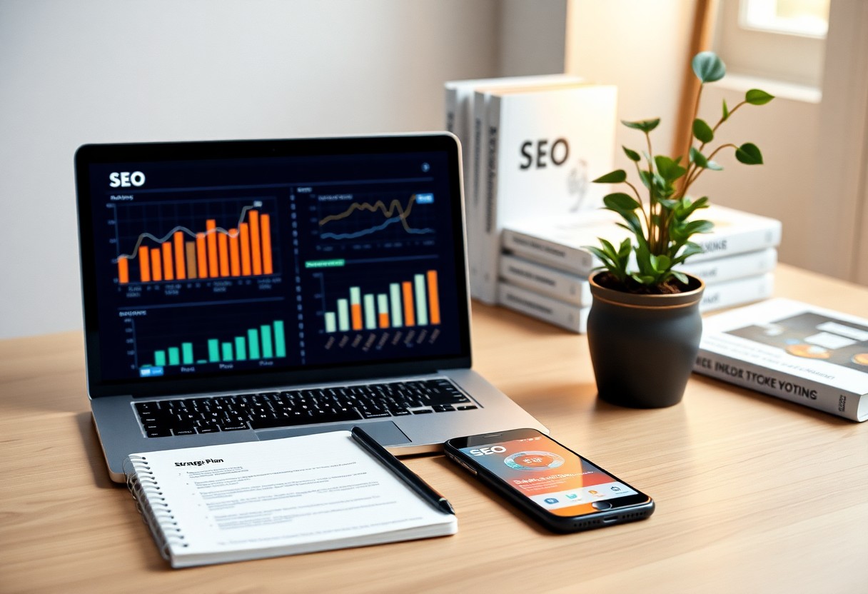 Infographic showing 10 key SEO strategies for 2025 with implementation tips and visual elements representing different digital marketing concepts