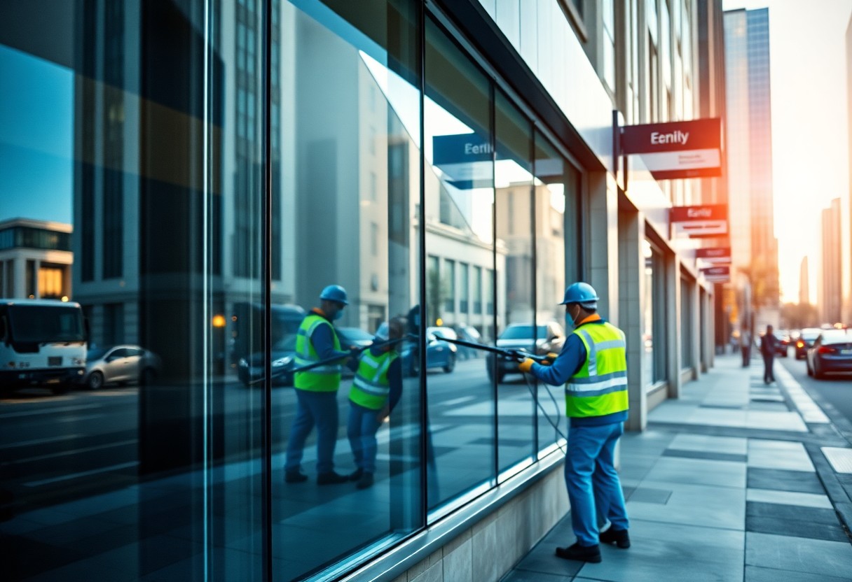 commercial outdoor retail window cleaning crew