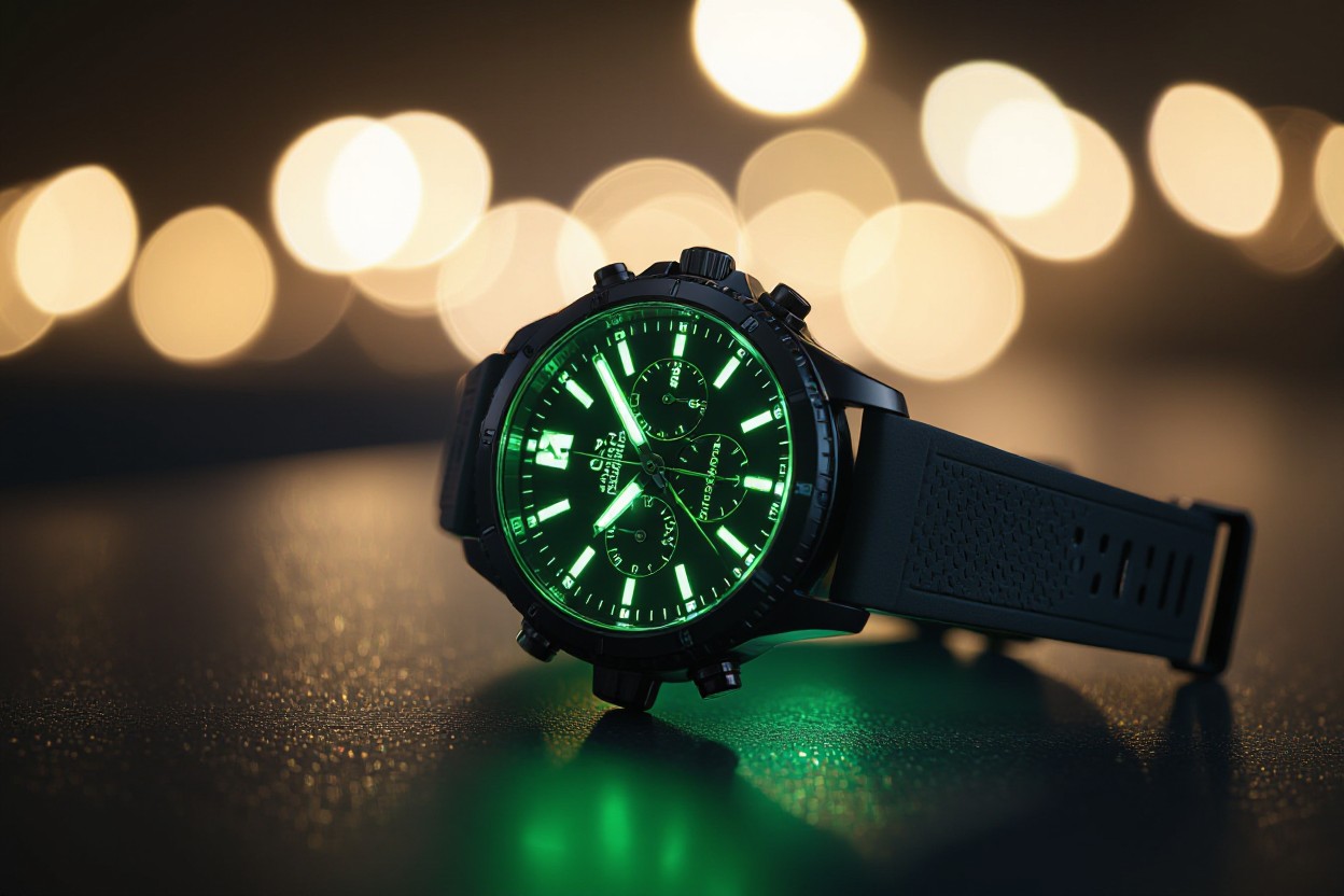 a black watch with green lights