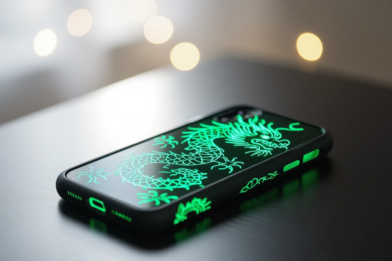 a phone case with a green dragon design