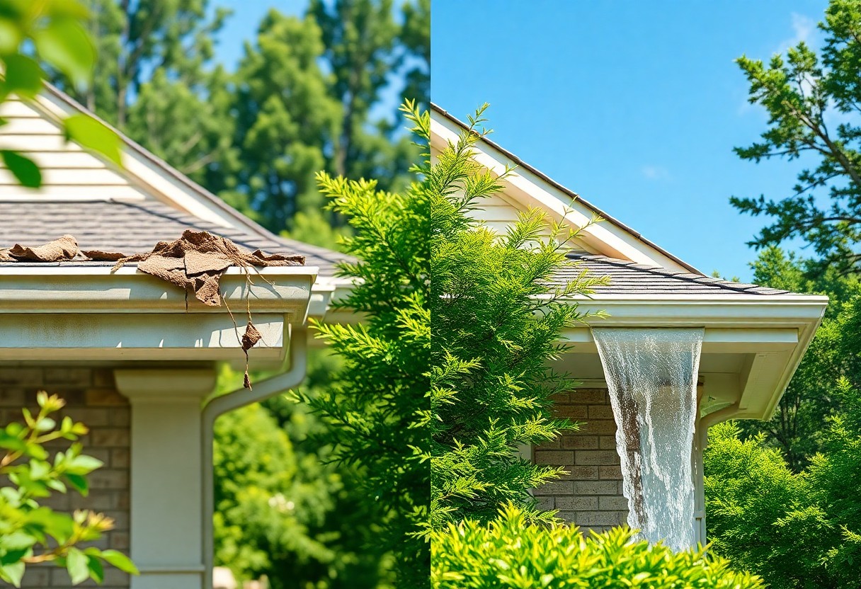 home gutter cleaning before and after