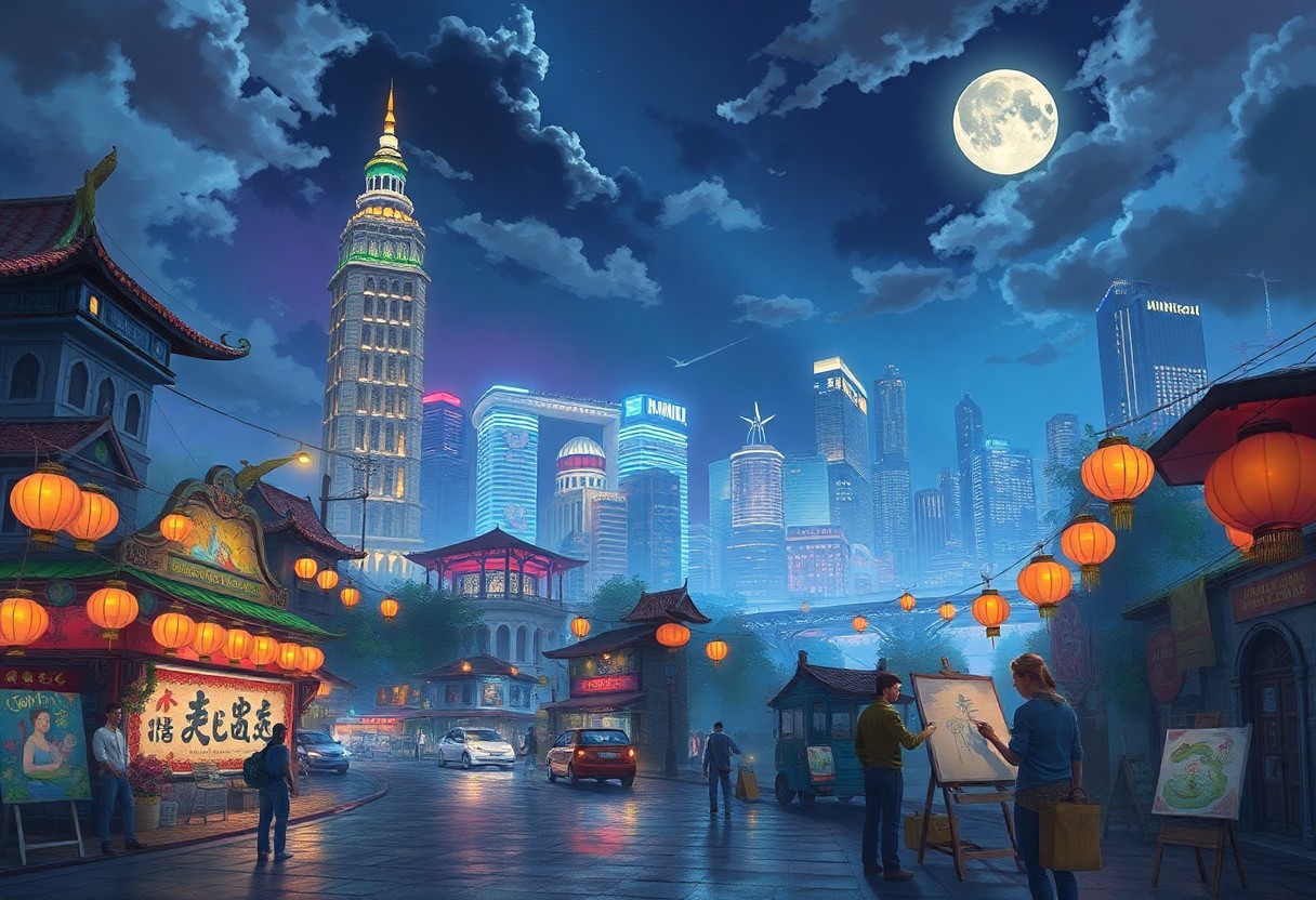 Painting of street in the dark