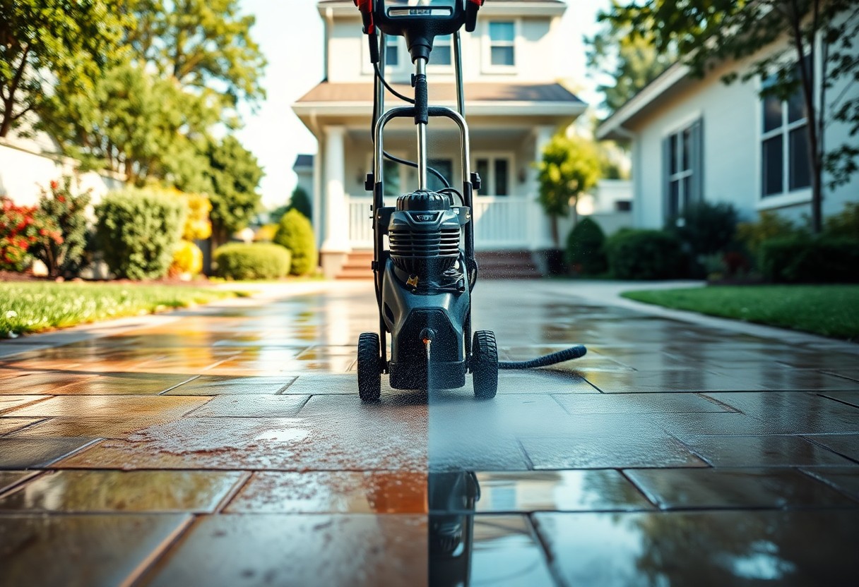 power washer on sidewalk